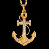35MM 10k Yellow Gold 3CTW Natural Round/Baguette Diamond 11g Anchor Pendant Charm
